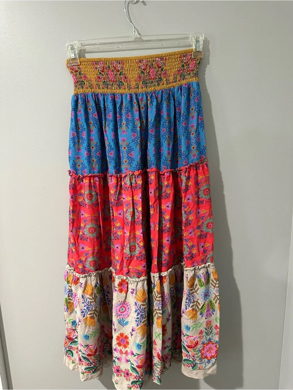 NATURAL LIFE Multicolor Tiered Maxi Skirt with Blue, Pink, Yellow & Cream Panels - Picture 3 of 4